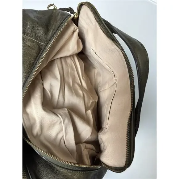 BANANA REPUBLIC Leather Large Duffle North/South Tote Dark Olive Green 2015 - Picture 12 of 16